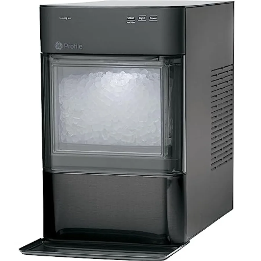 

Countertop nugget ice maker for home kitchen use, stainless steel black finish, WiFi-enabled smart ice machine with fast ice pr