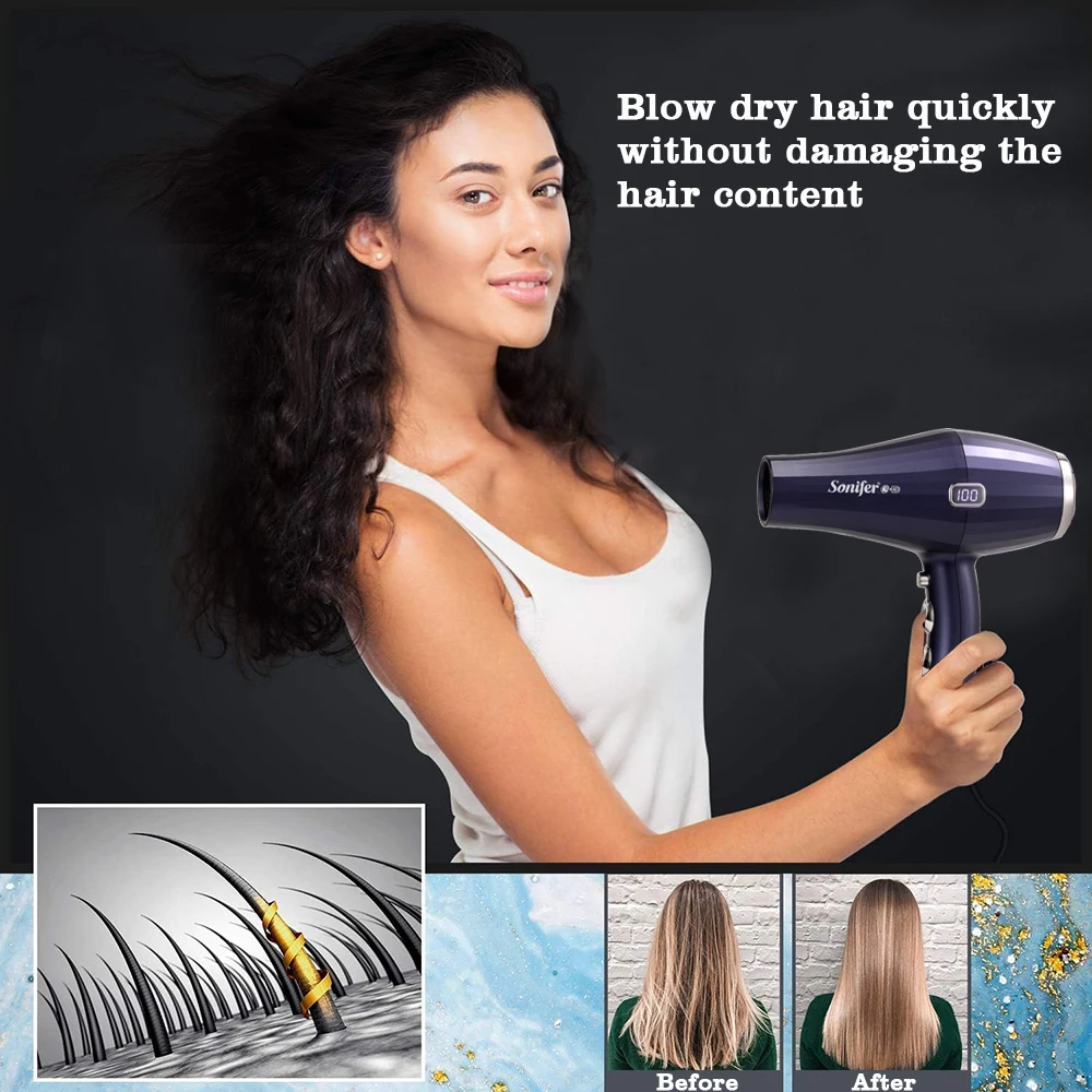 Hair Dryer Sonifer SF-9634 2000W AC Motor LED Display Hot Cold Air Overheat Protection Fast Drying Blow Dryer for Home Salon