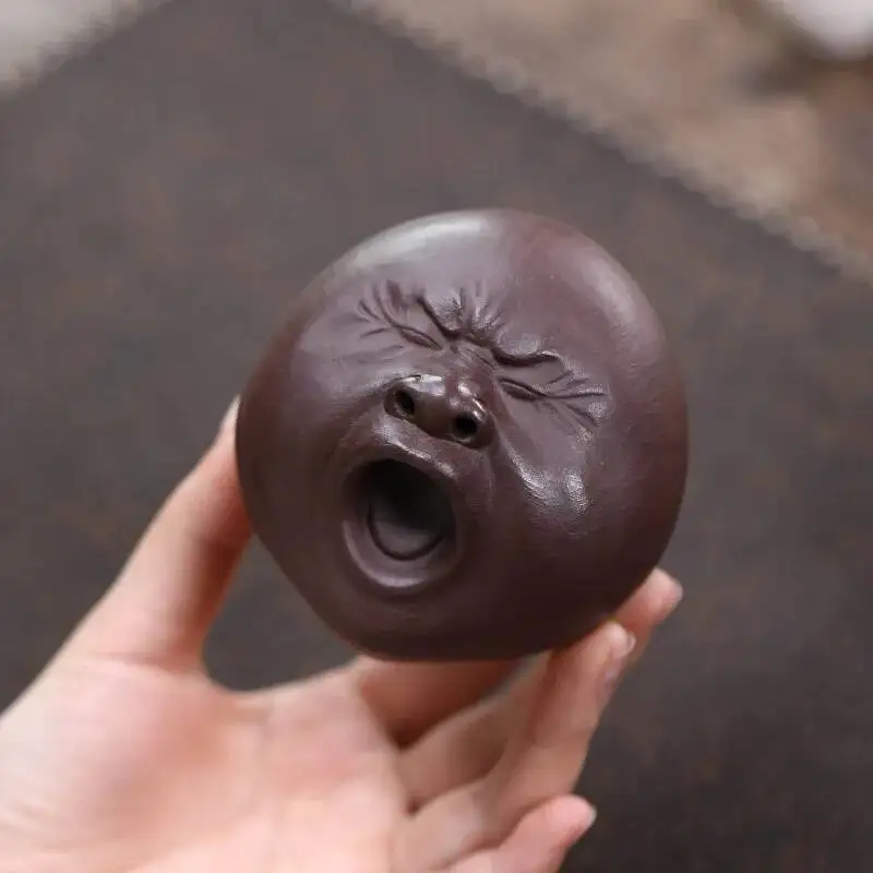 

Yixing Zisha Yawning Tea Pet Ugly Cute Human Head Statue Funny Expression Figurine Sculpture Creative Tea Set Accessories Can Be