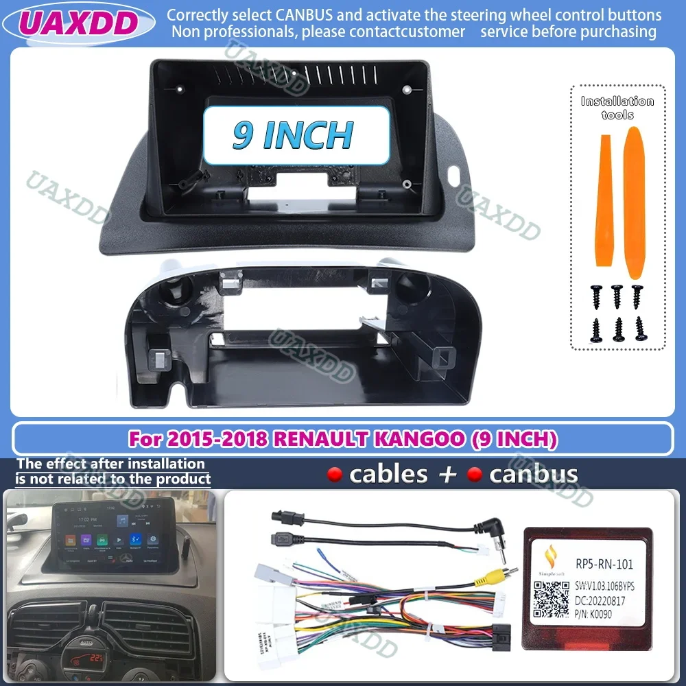 9 Inch 2 Din Car Fascia For Renault Kangoo 2015- 2018 Stereo Dvd Frame Install Panel Dash Mount Installation cable video harness