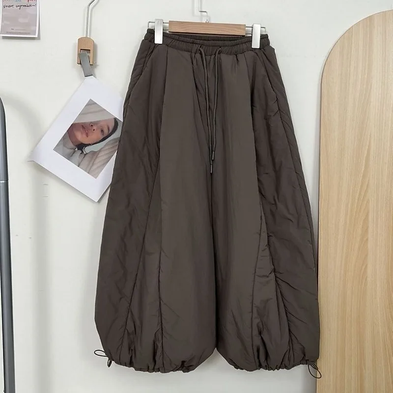 2026Winter Korean Drawstring Casual Versatile Pants Large Size Women's Loose Wide-Leg Scimitar Bloomers Trousers Female Pantalon