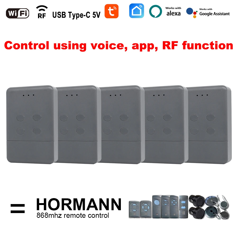 

1~5PCS Tuya WiFi Smart Garage Door Remote Control For HORMANN HSM2 HSM4 HS1 HS3 HS4 HSE2 HSE4 868.35MHz,Voice, App ,RF Control