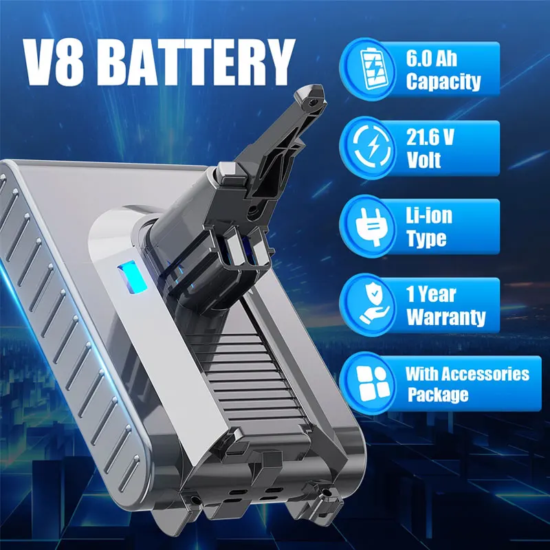 2025 جديد لدايسون V8 21.6 فولت 9000 مللي أمبير استبدال البطارية ل دايسون V8 المطلق خالية من الحبل فراغ يده مكنسة كهربائية البطارية