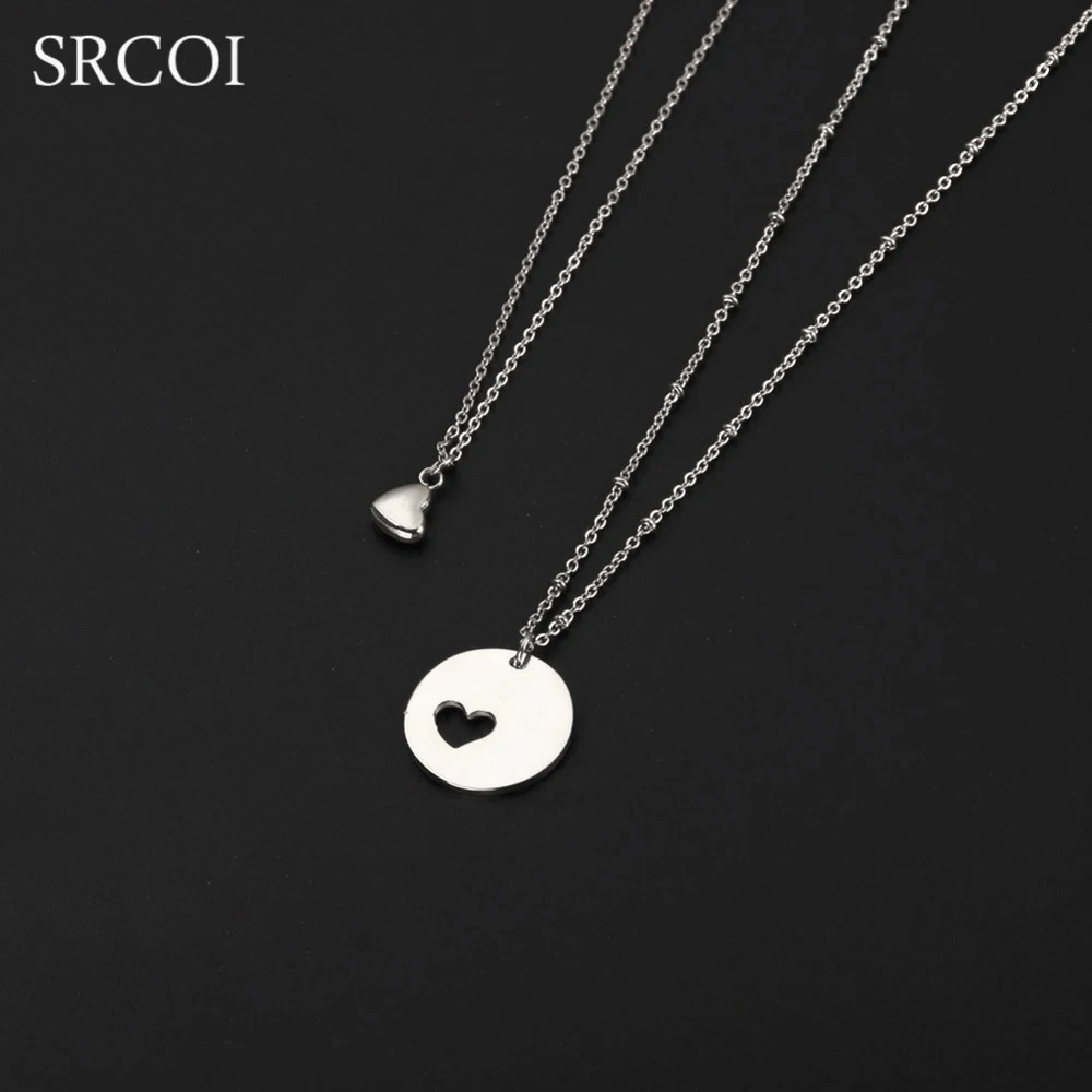 SRCOI Special Mother Daughter Necklace Set Gold Color Heart Cut Out Necklace Love Jewelry As Christmas New Year Gifts