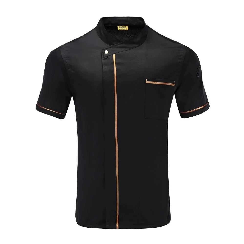 Uniforme de Chef d'été à manches courtes, ligne dorée, vêtements de cuisine pour femme au foyer, Restaurant, café, Service alimentaire, salon de coiffure, uniforme de travail, nouvelle collection