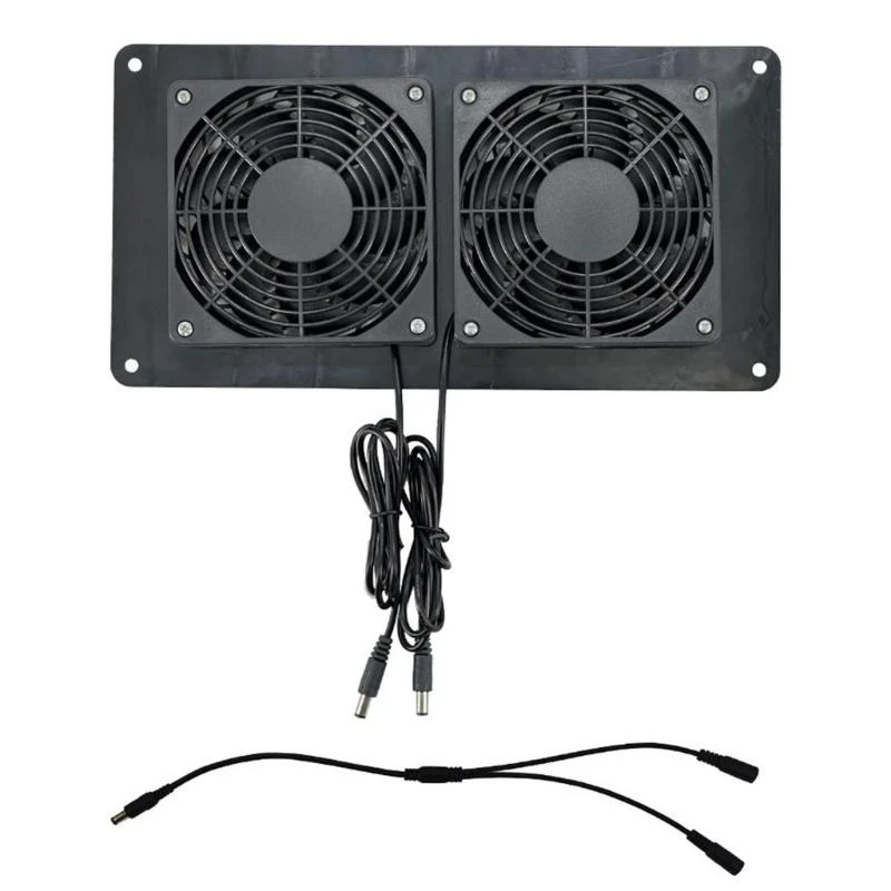 97QC كفاءة DC12V مجموعة التهوية مروحة مزدوجة لبيوت الحيوانات الأليفة الملاجئ Solar Panal