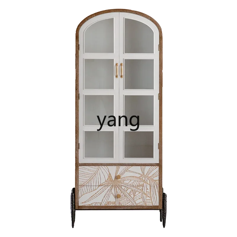 LH retro solid wood glass door against the wall, living room decoration cabinet display, dining room wine cabinet