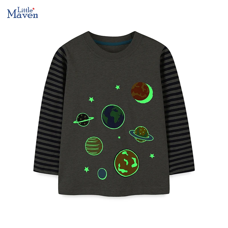Little maven Halloween Kids Luminous Planets Long Sleeves T-shirt Cotton Boys t-shirts Glow In The Dark Children's Clothing