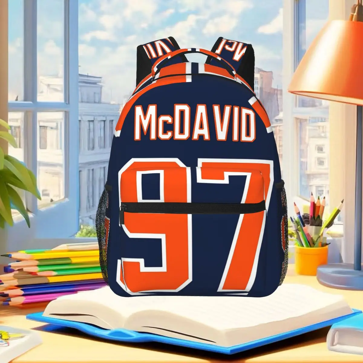 Connor McDavid 97 For Edmonton Oilers Fans Backpack Student Boys Girls BookBag School Bag Laptop Shoulder Bags for Men Women