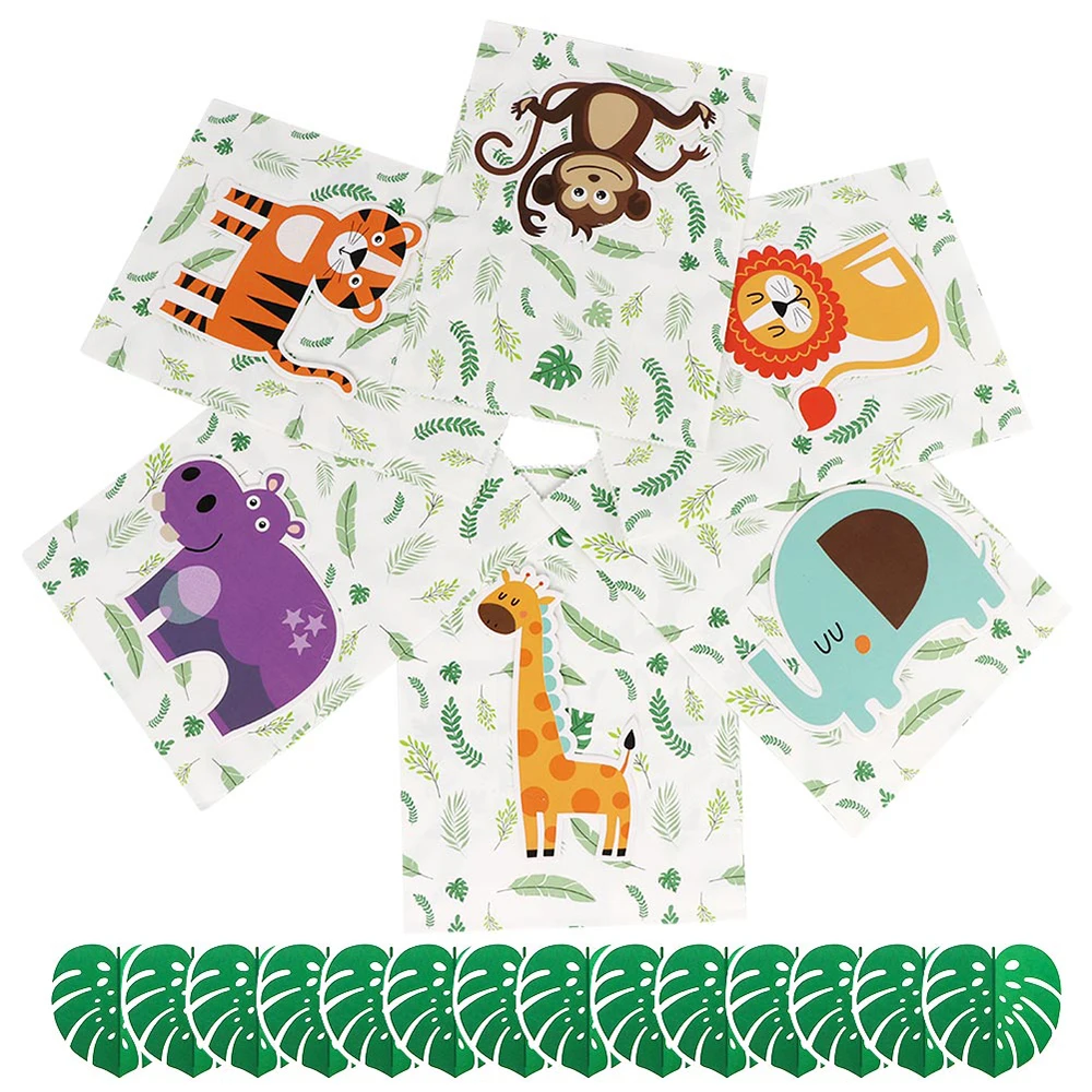 

OurWarm 12pcs Jungle Safari Favor Bags Candy Gift Bags with Stickers Kids Baby Shower Birthday Party Supplies