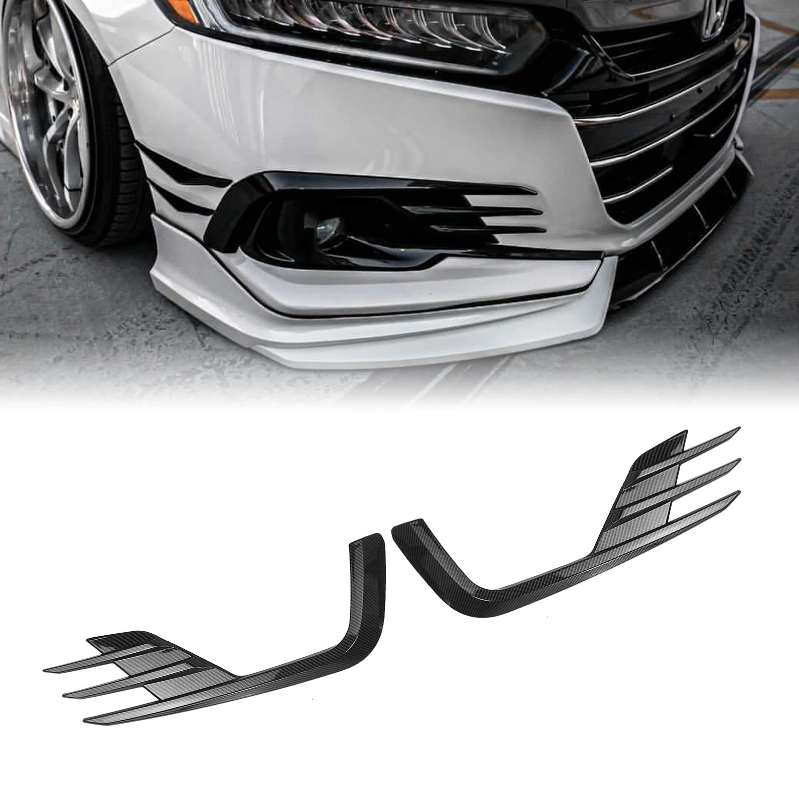 

For Honda Accord 2021-2022 YOFER Fog Lamp Cover Trim Carbon Fiber Look/Gloss Black Front Bumper Side Air Vent Intake Light Frame