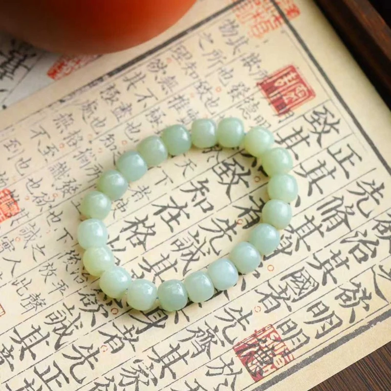 

Natural Hotan Qemuo Blue Old Material Women's Jade Bead Bracelet