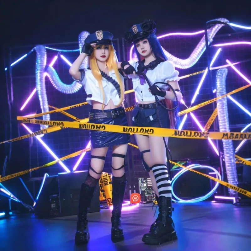 Anime Panty & Stocking con reggicalze Costume cosplay Donna Uniforme della polizia Accessori di abbigliamento Set completo Abiti di carnevale per feste