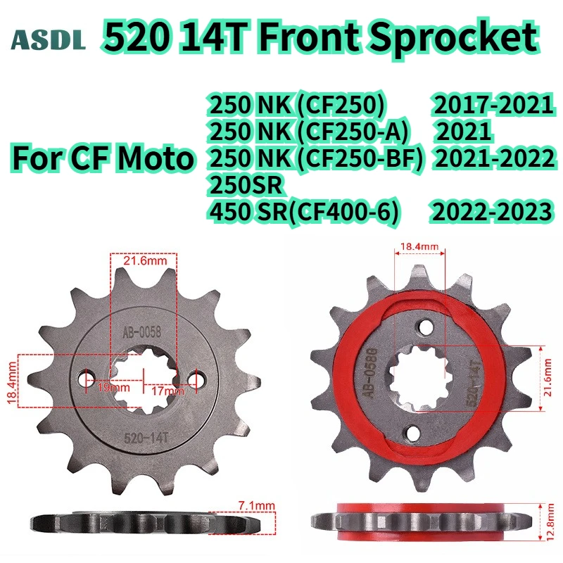 520 14T Motorcycle Front Sprocket Modified Gear Wheel For CF Moto 250NK 250 NK 2017-2022 CF250 250SR 450 SR CF400-6 2022-2023