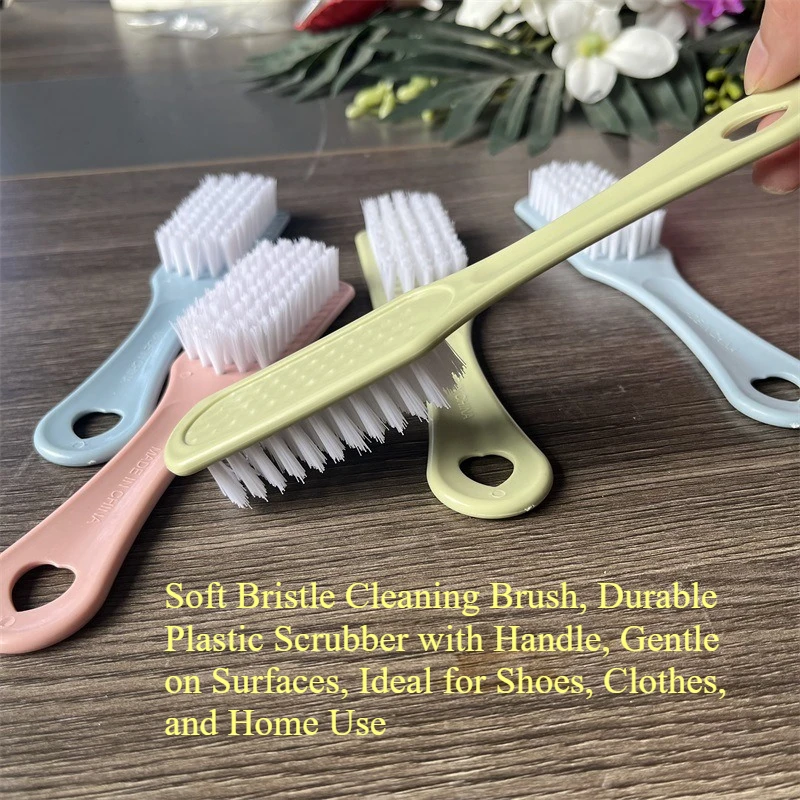Plastic Cleaning Brush with Handle, Soft Bristle Scrub Brush for Shoes, Clothes, Kitchen, and Household Cleaning