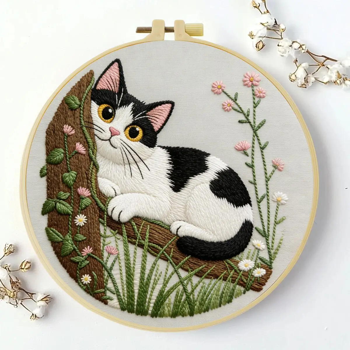 1 Stück 20X20CM/15X15CM 7,87/6,3 Zoll Lazy Kitten Stickerei Starter-Kit DIY-Kit DIY-Stickerei-Set Handarbeiten Nadelkunst – Detail 2