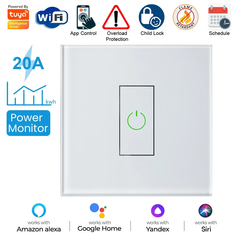 

Tuya Smart Life 20A WiFi Boiler Electric Water Heater Switch App Remote Control with Power Monitor Circuit Overload Protection