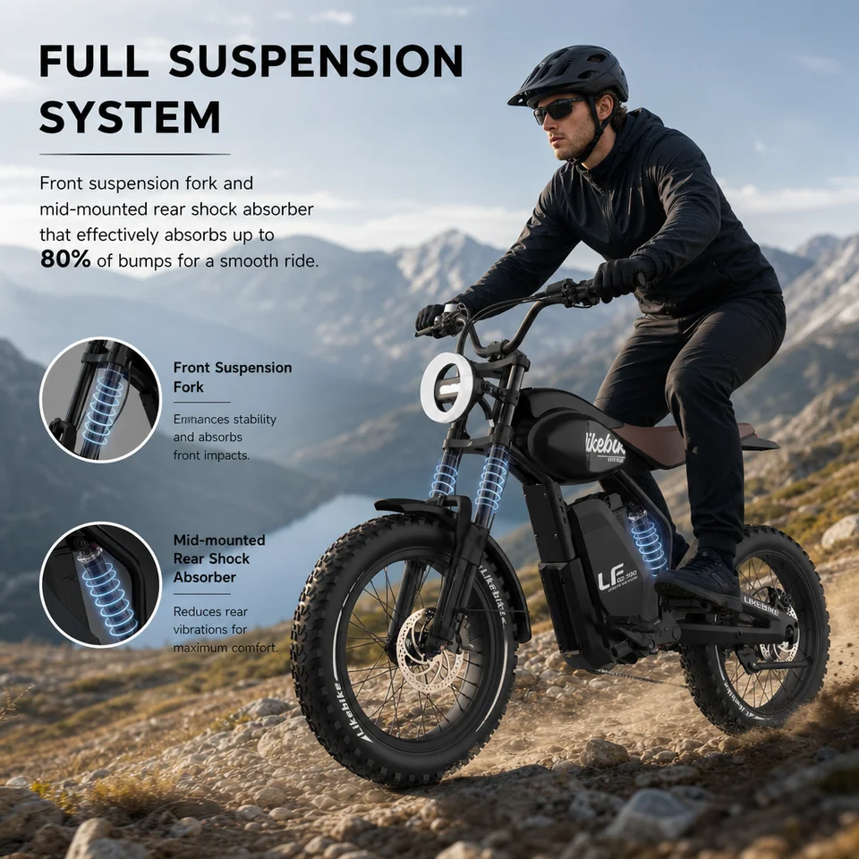 1500W Electric Bike 28MPH 48V 15Ah 20" Fat Tire E-Bike Full Suspension Dual Disc Brakes Retro Off-Road Adult Electric Bicycle image 3