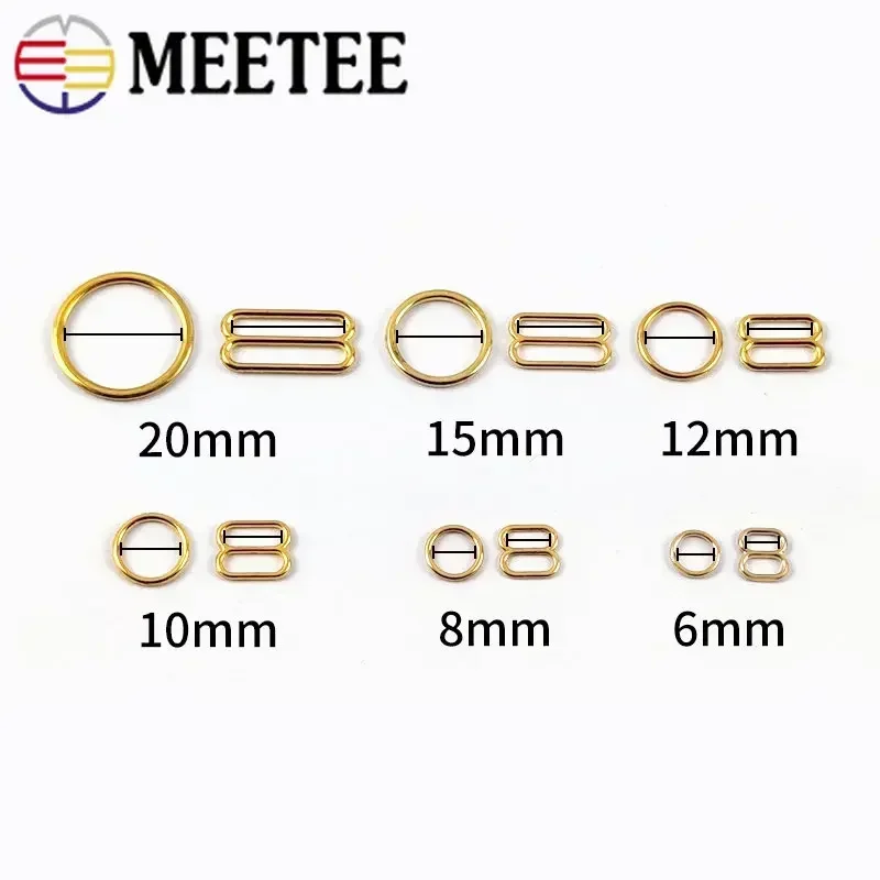 20/40Sets 6-20mm Metal O Ring Tri-Glide Buckles Underwear Bra Adjust Clasp Bikini Connectors Hook DIY Clothes Sewing Accessories