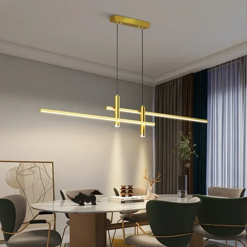 Modern LED Pendant Light for Living Dining Room Bedroom Long Strip Dining Table Aluminum Suspension Chandelier Lighting Fixture