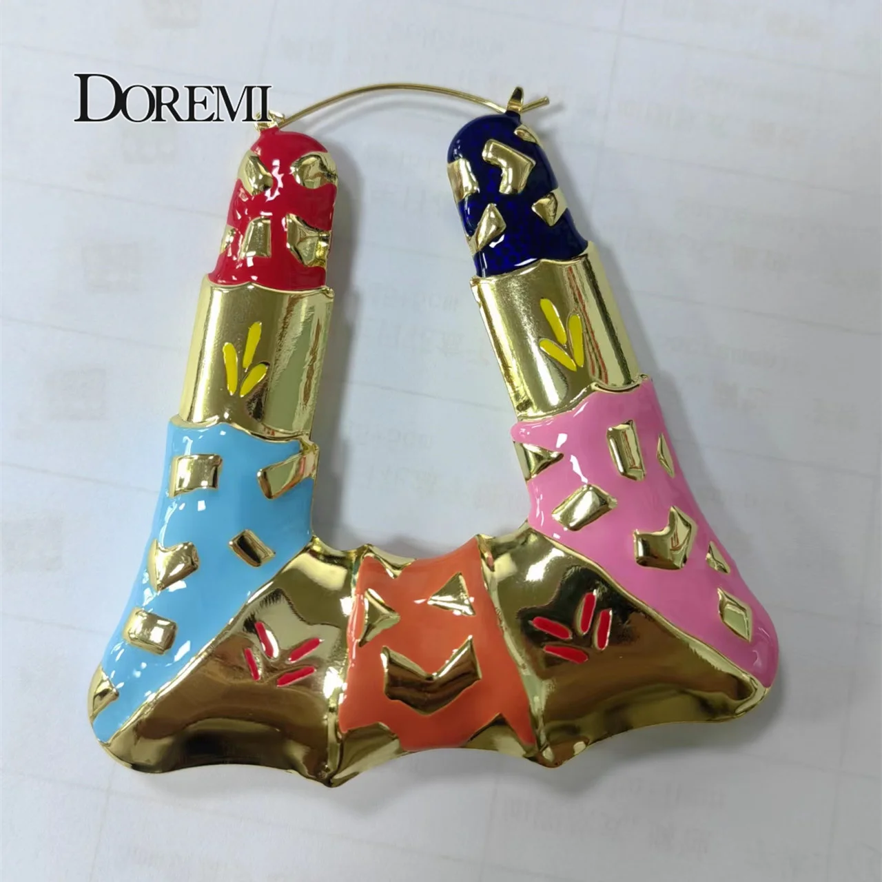 DOREMI Enamel Colorful Multishape Bamboo Earrings Hiphop Customize Color Earring Bamboo Style Custom Earrings for Women Gifts