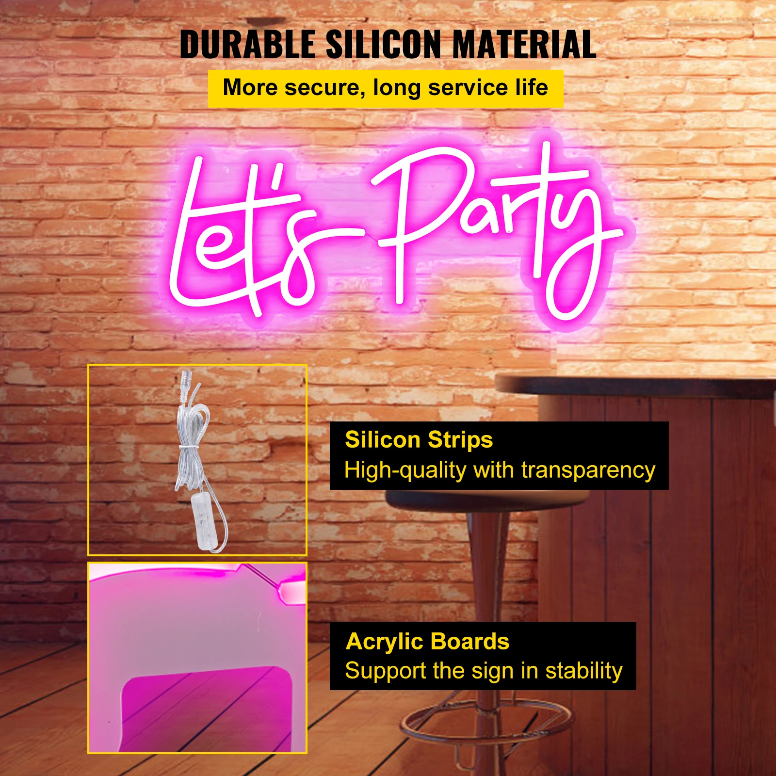 VEVOR Let's Party-letrero de neón LED flexible, decoración de pared acrílica transparente, cartel de neón, tablero de letras, Fondo de fiesta, regalo creativo