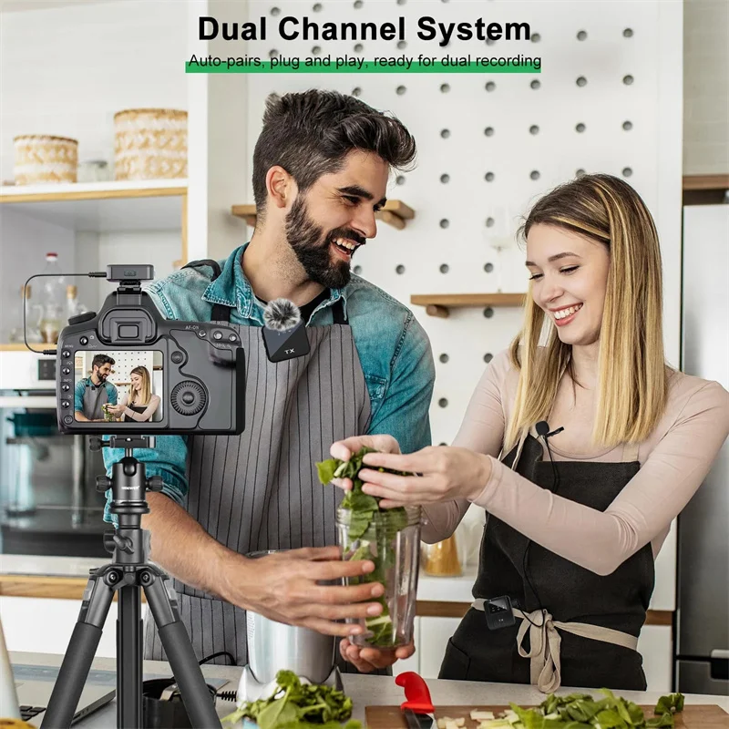 2IN1 Wireless Lavalier Microphone for Camera/iPhone/Android Broadcast Microphone for Video Recording Podcast Noise Reduction mic