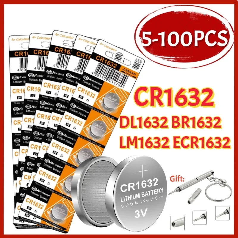 

5-100PCS CR1632 Lithium Button Battery CR 1632 DL1632 BR1632 LM1632 ECR1632 3V Coin Cells Batteries For Toys Watch Remote Key