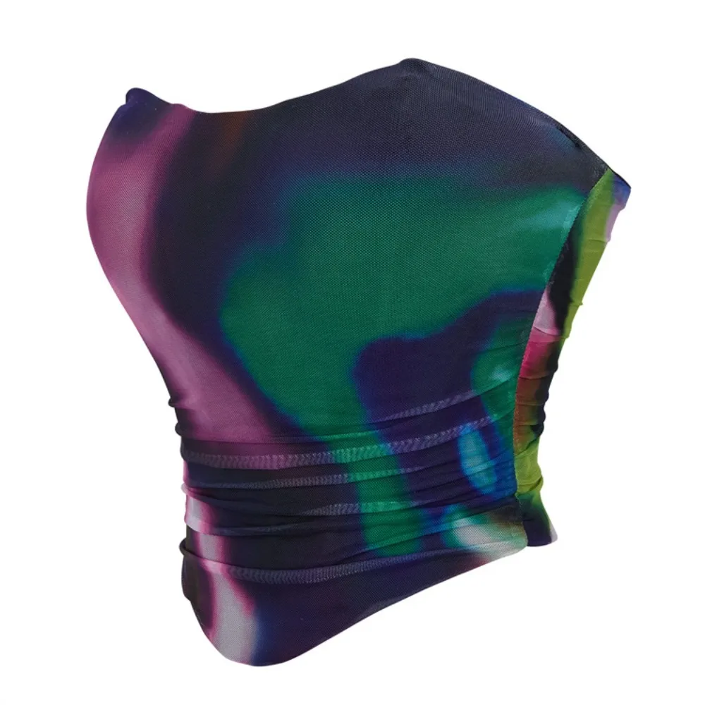 

Women's Colorful Breathable Net Fabric Stretchable Racerback Verbust Corset Crop Sexy Strapless Printed Shaping Bra Tight Top
