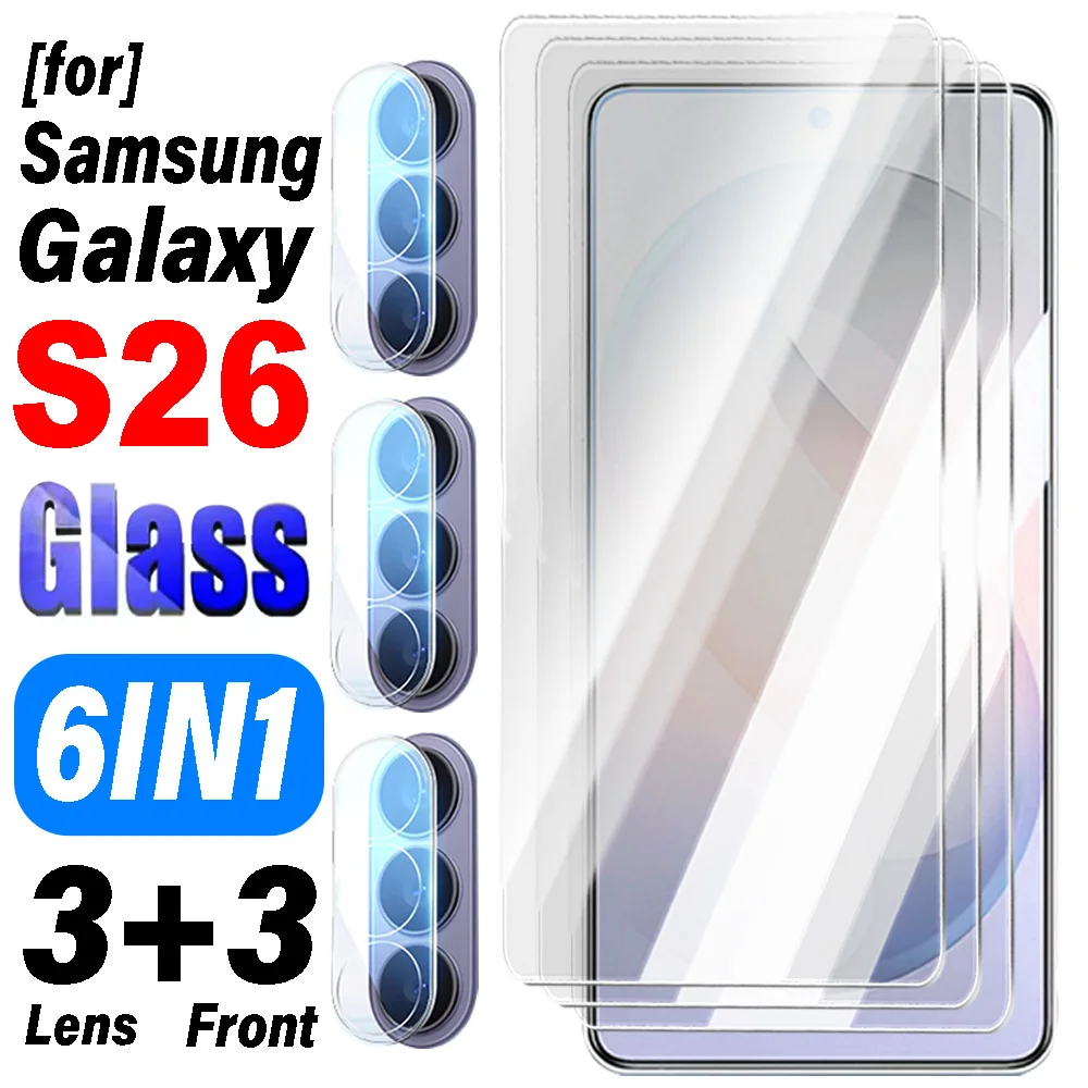 

Для Samsung Galaxy S26 Ultra 6-в-1 защитная пленка из закаленного стекла для переднего экрана, HD прозрачная защитная пленка для Samsung Galaxy S26 Plus