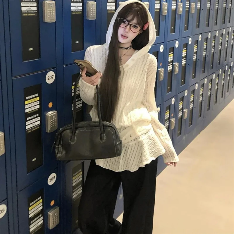 Sweat-shirt à volants ajourés pour femmes, blanc, Simple, manches longues, ceinture, Streetwear, Harajuku, Hottie, mode, tous assortis, nouveaux hauts