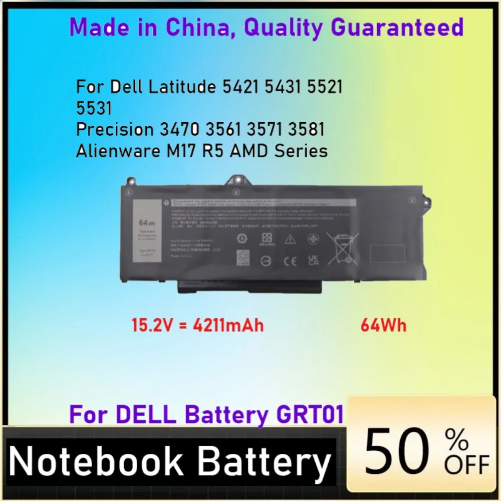 

GRT01 Battery for Dell Precision 3470 3561 3571 3581 3591 Latitude 14 5421 5431 15 5521 5531 Alienware M17 R5 M18 R1 R2