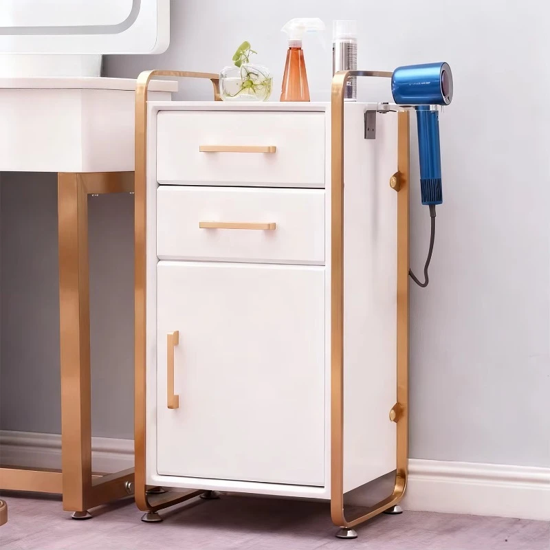 Stainless Steel Gold Salon Hairdressing Trolley with Hairdryer Stand 3 Drawers Easy to Move and Customizable