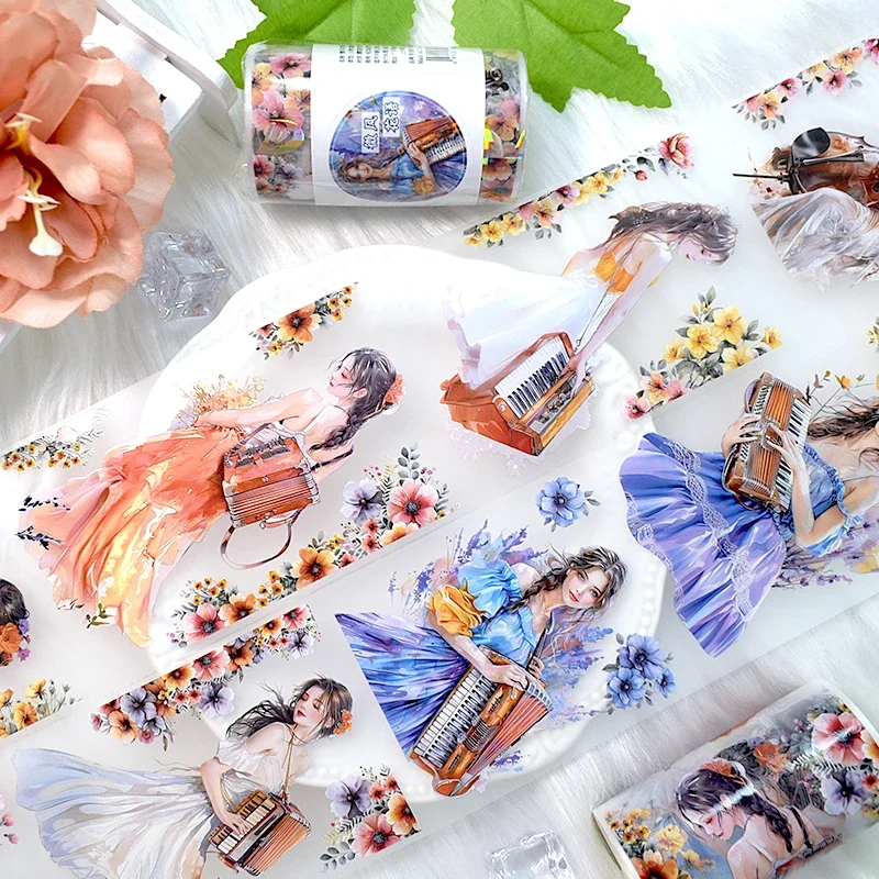 2m/Roll Flower Girl PET Washi Tape Decorative Aesthetic Masking Tape for Stickers Scrapbooking Journaling Planner Diary Supplies