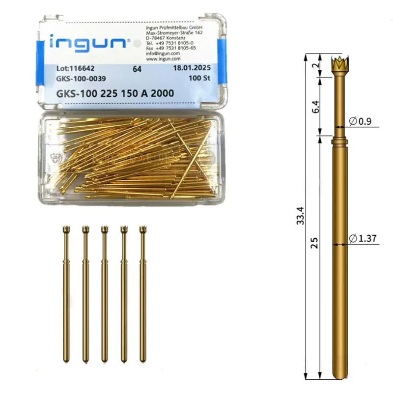 

100PCS INGUN Probe GKS100 225150 A2000 Seven Claw Plum Blossom Head Spring Test Pin Outer Diameter 1.36mm ICT FCT Testing