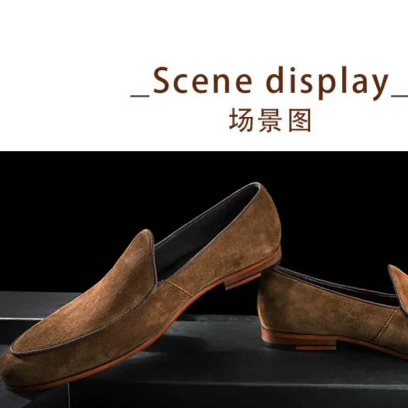 

Suede Shoes for Males Round Toes Low Heels Shallow Mens Loafers Solid Chassure Hommes Sewing Lines Zapatos De Hombre Stitching