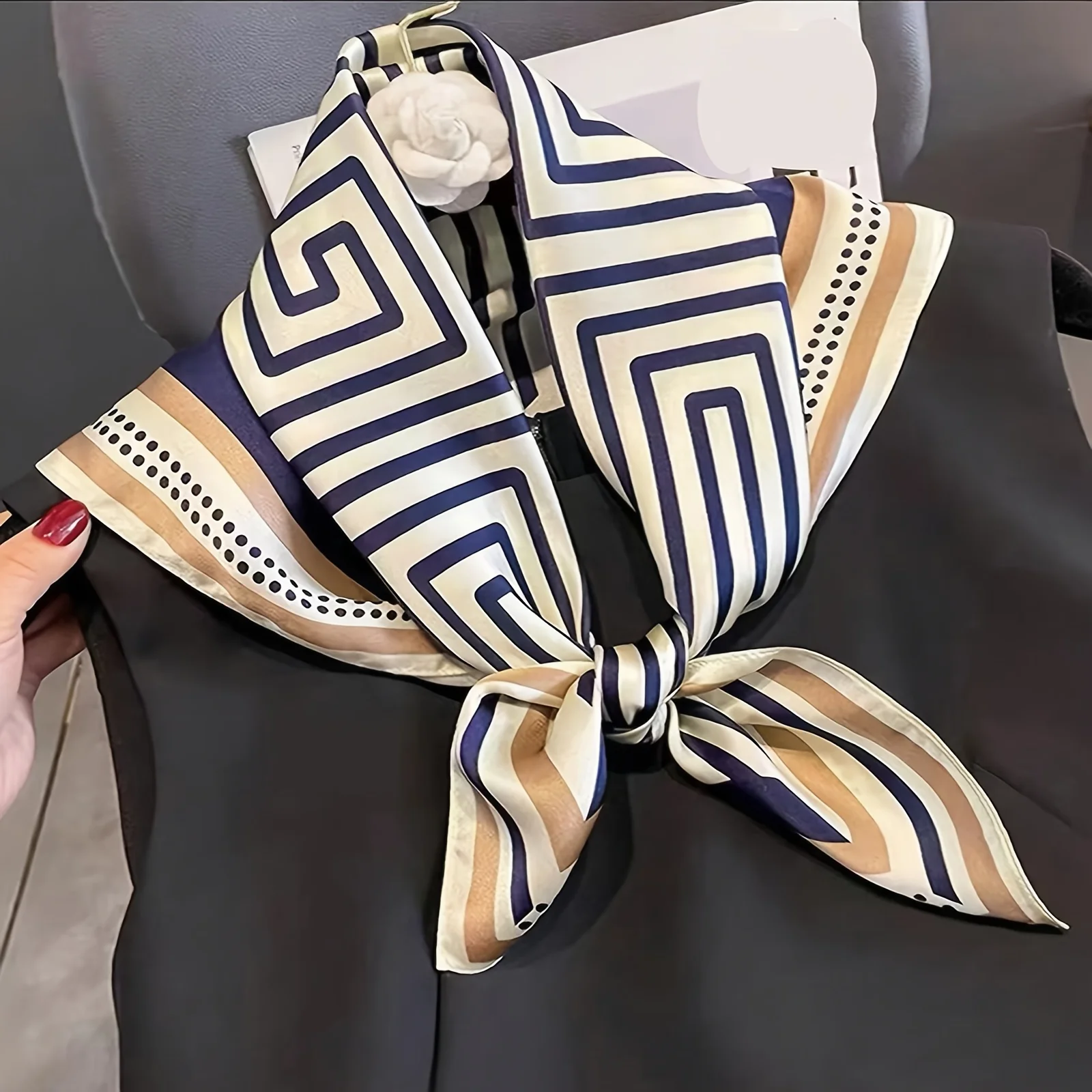 Luxury Brand Women Striped Square Scarf Thin Silk Feeling Small Shawl Boho Style Sunscreen Headscarf For Women