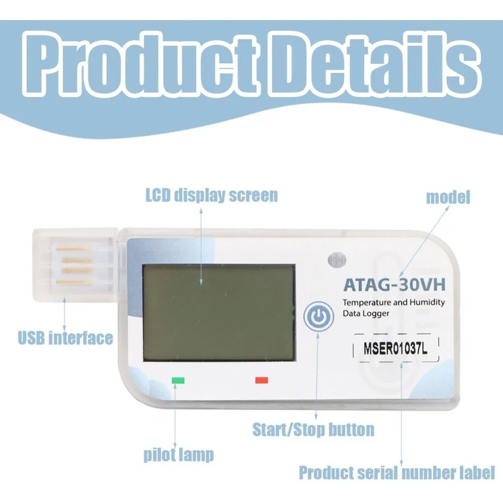 B50C 180 Days Temperature And Humidity Data Logger Waterproof USB Logger PDF Report