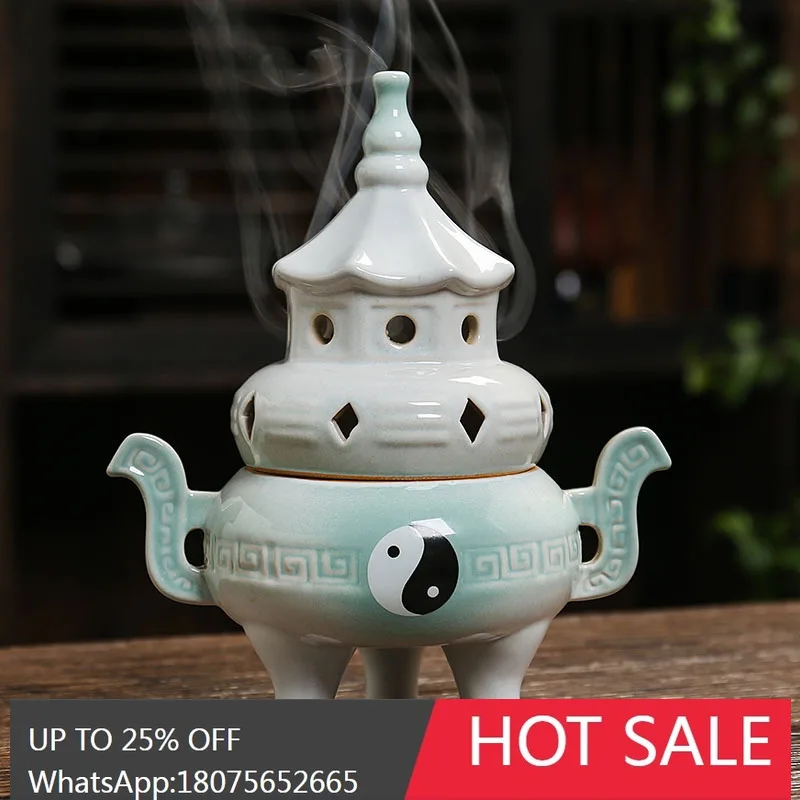 

MJY Tall Tai Chi Bagua Incense Burner Ceramic Creative Indoor Desktop Ornament