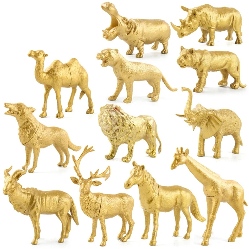 6/8/10/12 Pcs Plastic Golden Figures Simulation Model Statue Figurine Educational for Child Birthday Gift X3UC