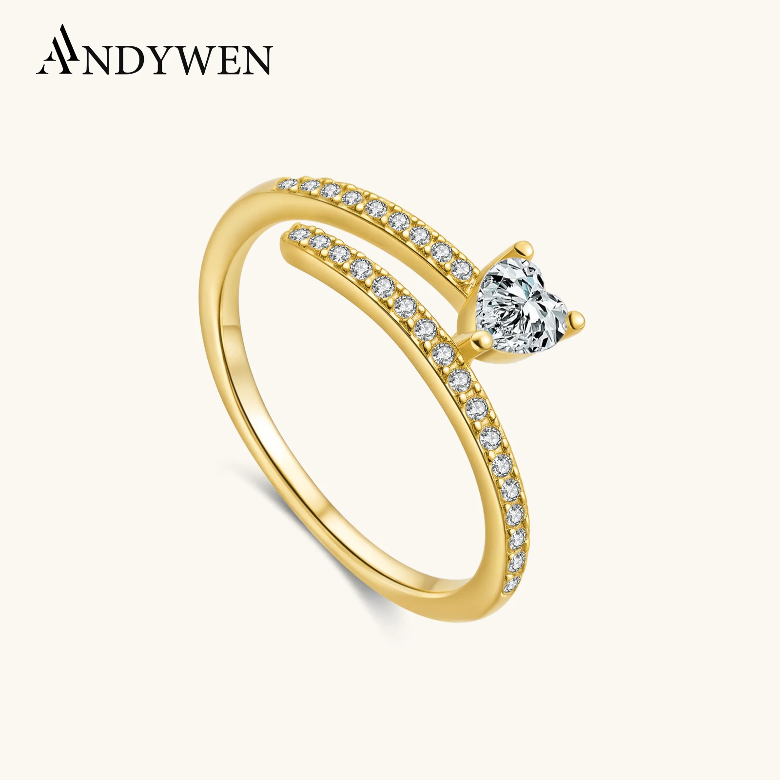 

ANDYWEN 925 Sterling Silver Heart Zircon CZ Double Line Twisted Band Engagement Luxury Promise Ring for Women Daily Wear