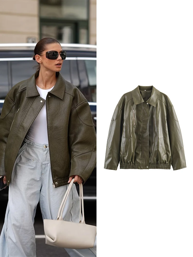 

TFMLN модная женская повседневная верхняя одежда больших размеров из искусственной кожи, однотонные куртки на молнии из искусственной кожи, шикарные уличные куртки