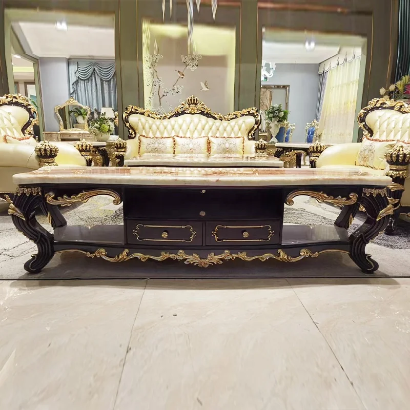*# Luxury Exquisite Living Room Home Furniture European Royal Style Carved Solid Wood Leather Sofa Sets
