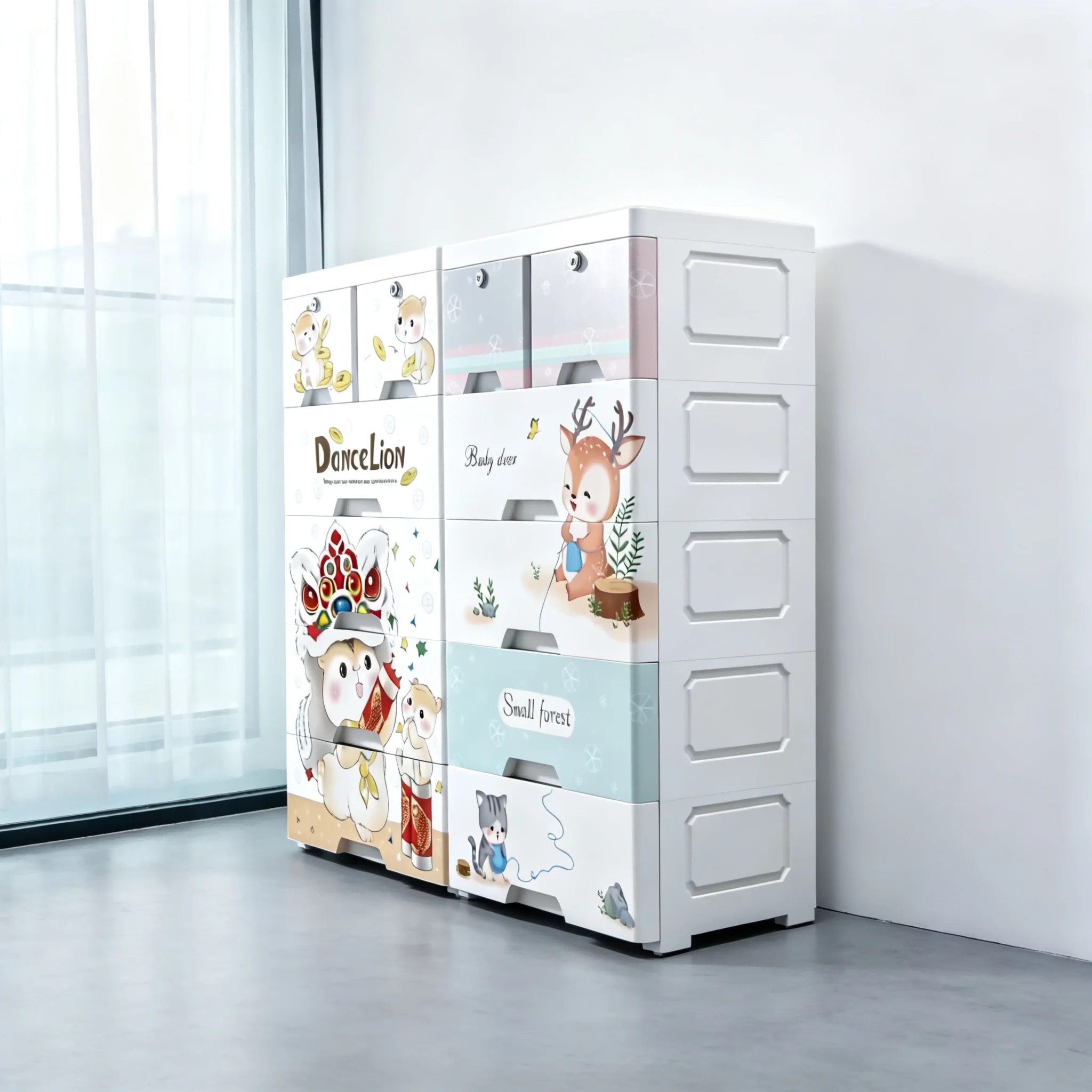 AOLIVIYA 50cm Drawer Kids Childrens Cabinet Baby Snack Clothes Storage Box Cartoon Multi-Layer Organizer Rack