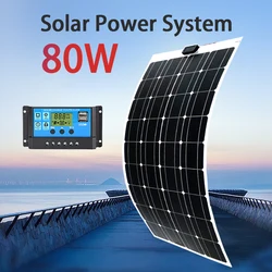 AK 80W flexible solar panel 21v 18v high efficiency battery charger module is suitable for camping car boat RV solar panel