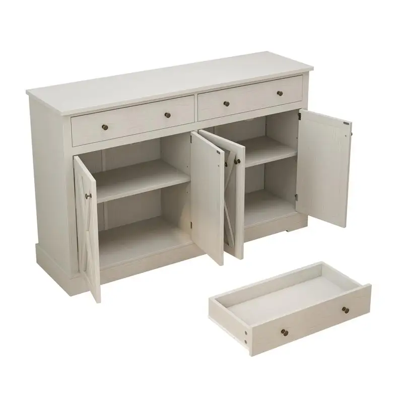 Bufet Putih Vintage dengan Laci dan Pintu untuk Ruang Tamu, Kamar Tidur, Lemari Penyimpanan Dapur