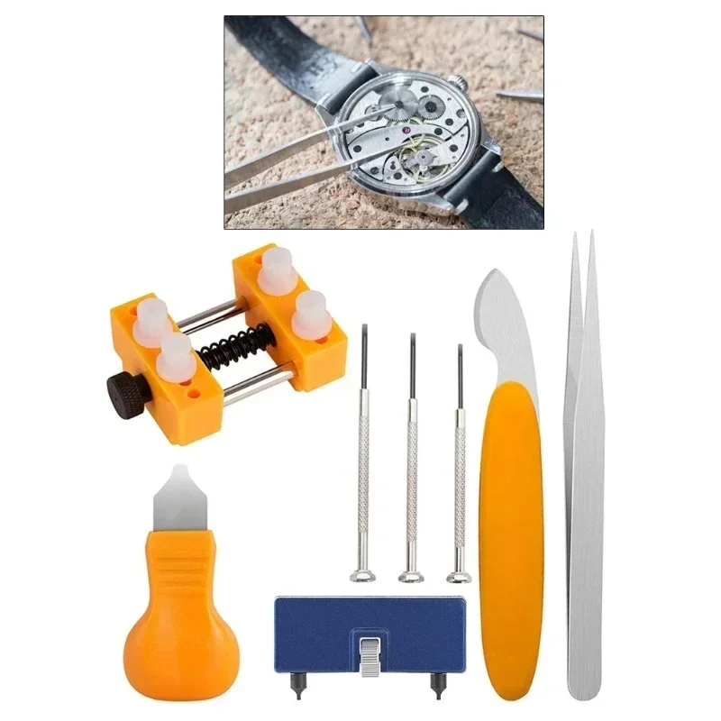 8 Pcs Professional Watchmaker Repair Tool Kit Watch Opener Knife Back Cover Remover for Battery Change Watch Repair Tool Suit image 5