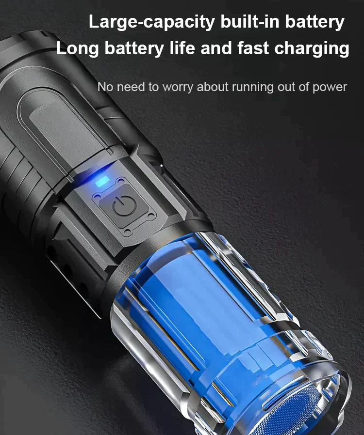 LED White Laser Telescopic Zoom Flashlight USB Rechargeable Flashlight Small Handheld Light for Outdoor Emergency Camping