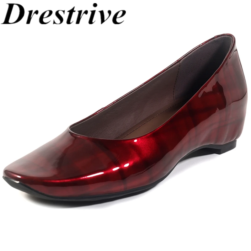 

Drestrive 2026 New Fashion Women's Pumps Cow Patent Leather Built-in Heels Round Toe Shallow Handmade Summer Shoes