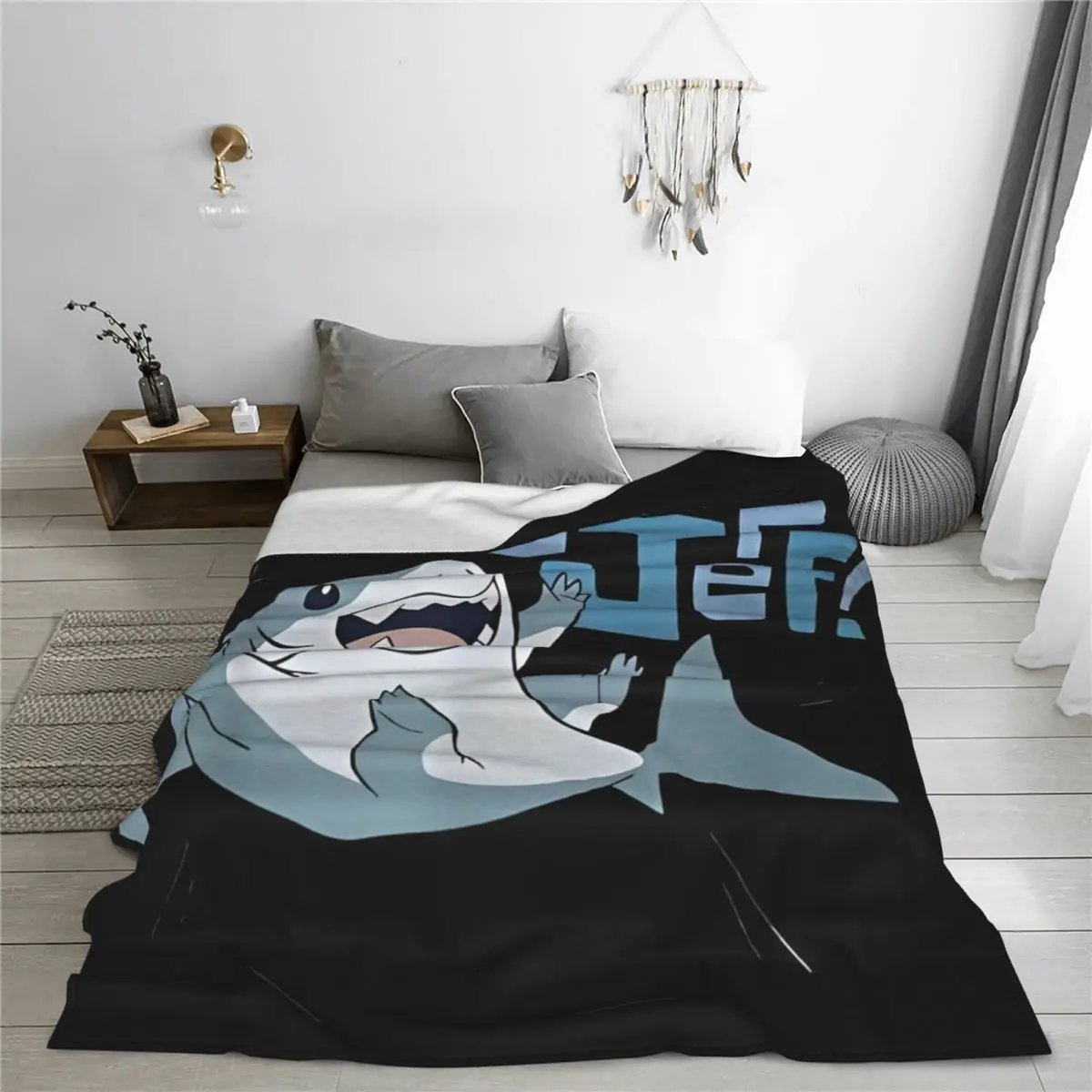 Marvel-Rivals PVP Jeff The Land Shark Flannel Throw Blanket Cartoon Cute Blanket Bed Bedroom Lightweight Bedding Quilt Portable